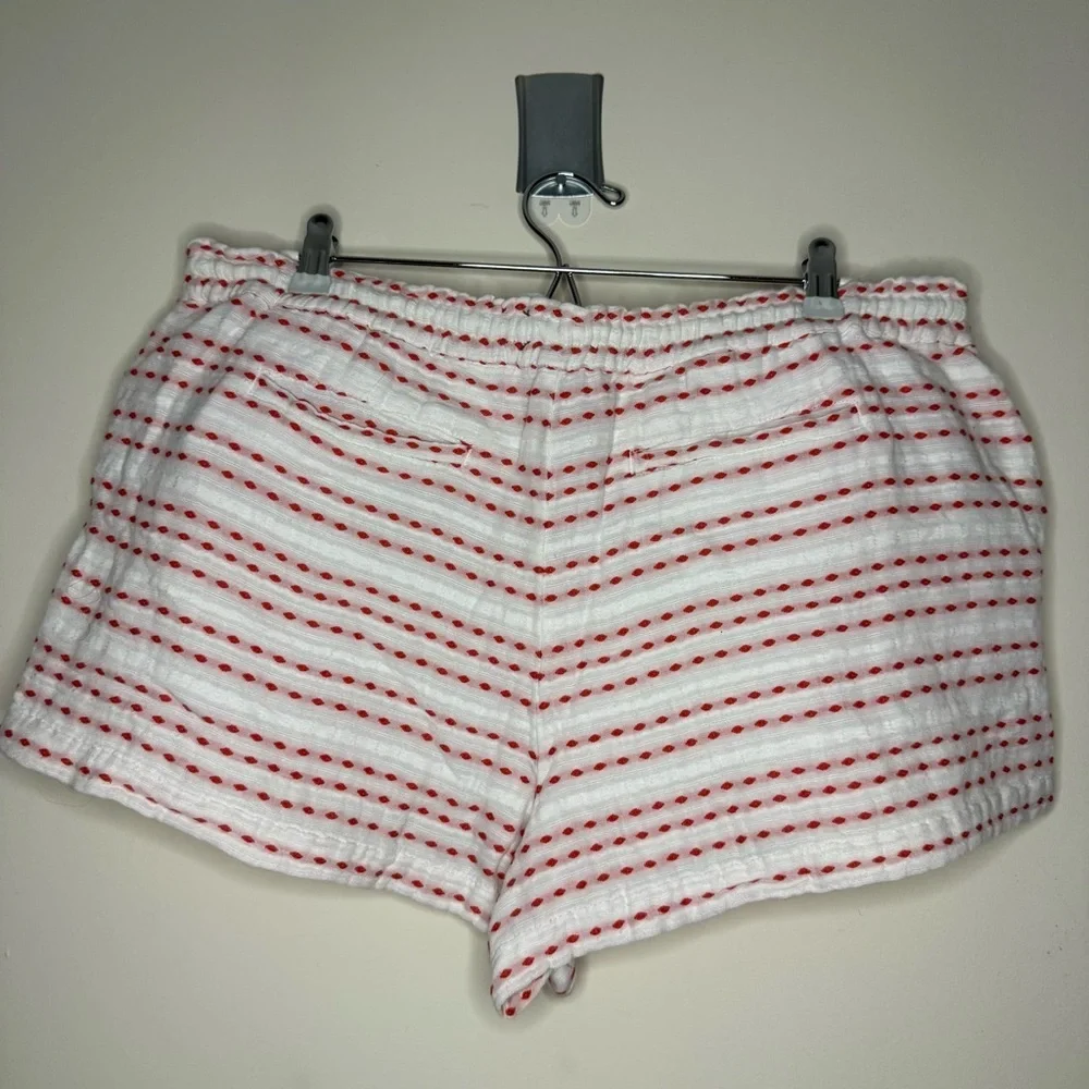 LOU & GREY 100% Cotton Beachy Boho Textured Red White Striped Drawstring Shorts